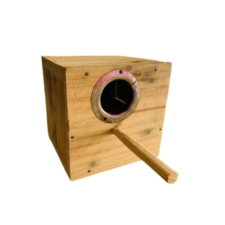VM Mart Wooden Breeding Box for Budgies Lovebirds with Perch, 15X15X15 cm