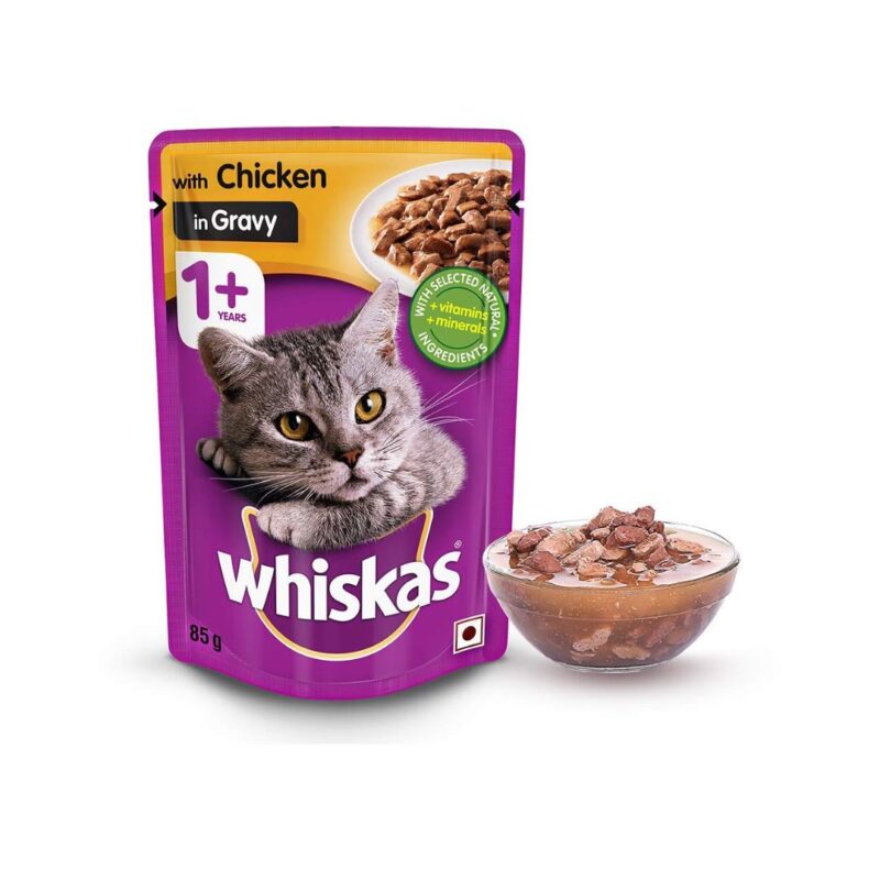 _Whiskas Adult (1+ Years) Wet Cat Food, Chicken in Gravy, 85 g Pouches