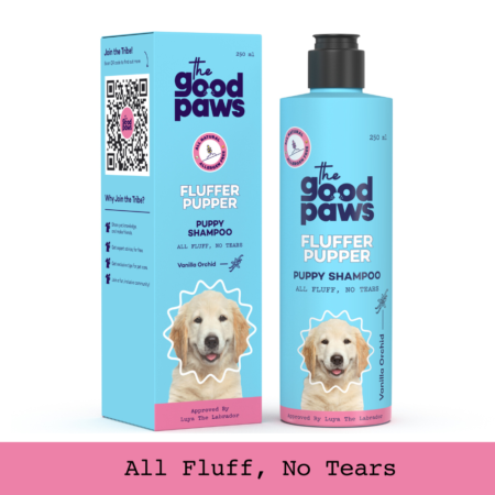 The Good Paws Fluffer Pupper Puppy Shampoo | No tears shampoo | All Natural Coconut oil shampoo | Gentle on your pup's skin & coat | Dog Shampoo For Puppy, Pug, Labrador | pH balanced | Vanilla Orchid (Allergen Free) 250 ml