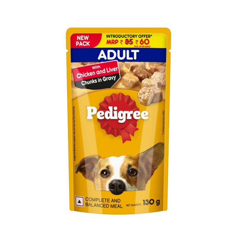 Pedigree Chicken & Liver Chunks in Gravy for Adult Dogs 130 gm