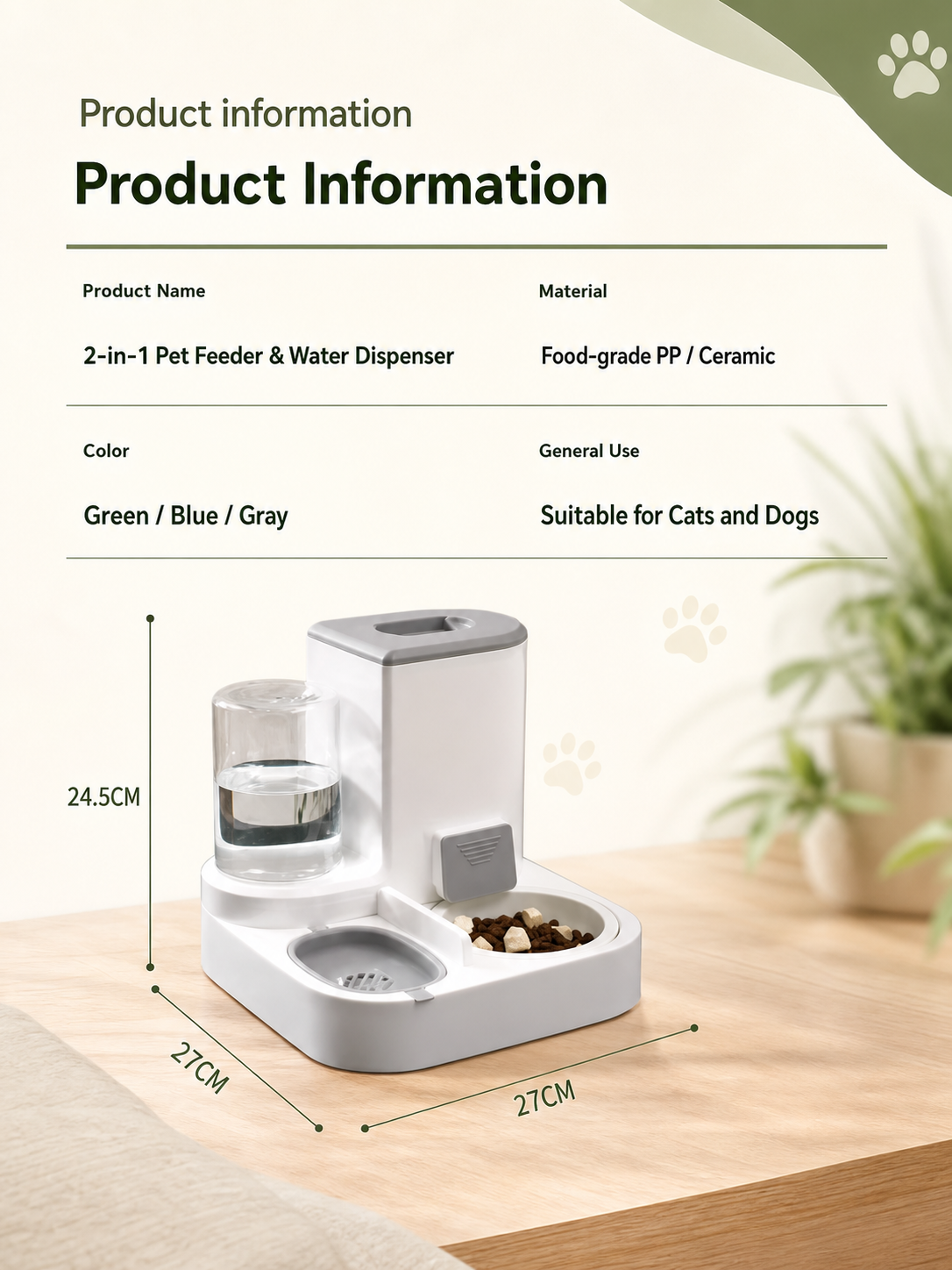 VM Mart Automatic Two-in-One Cat and Dog Food and Water Feeder Bowl